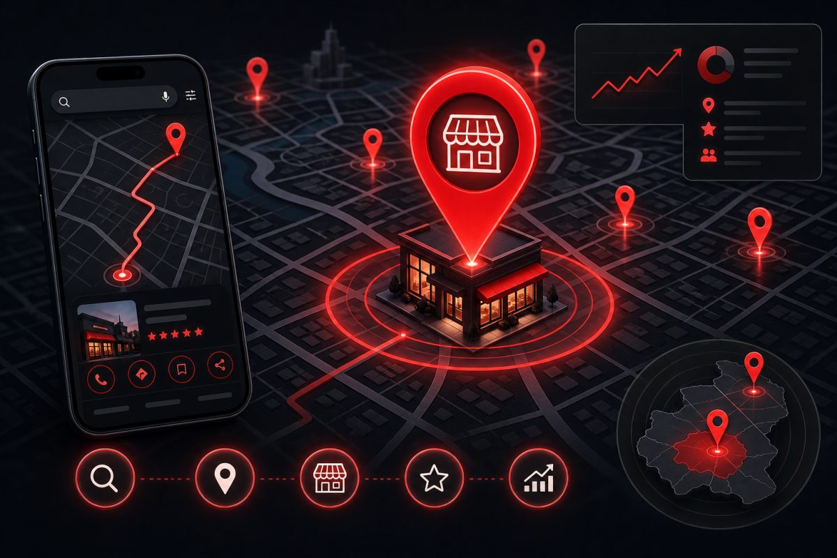 Yerel SEO Google Haritalar ve işletme profili masası — telefon ve harita