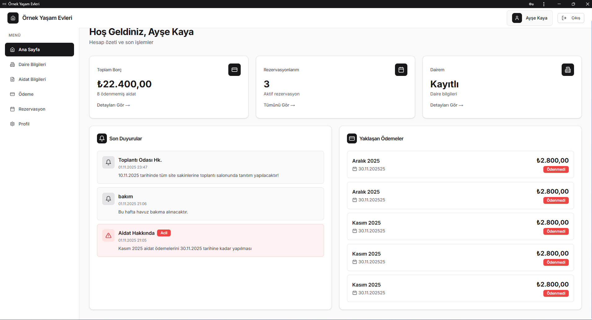 Kullanıcı Paneli Ekran Görüntüsü